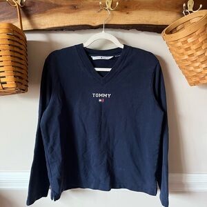 Vintage‎ Tommy Hilfiger Sweater Y2k Flag Crewneck Pullover 2000s Navy